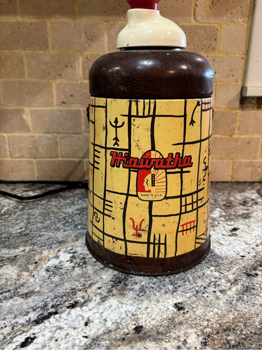 Antique Rare Hiawatha Thermos Yellow and Brown